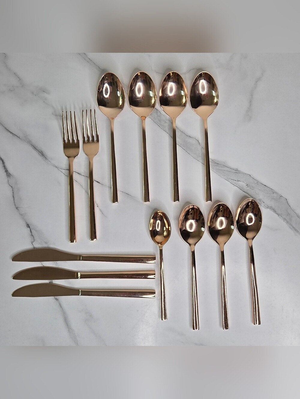Rose Gold Flatware Set - Elegant Home Dining Cutlery - 13 Piece Lot
